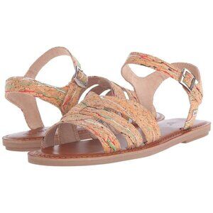 Toms Size 5.5 Zoe Cork Paint Splattered Flat Sandals Multi Color Ankle Strap